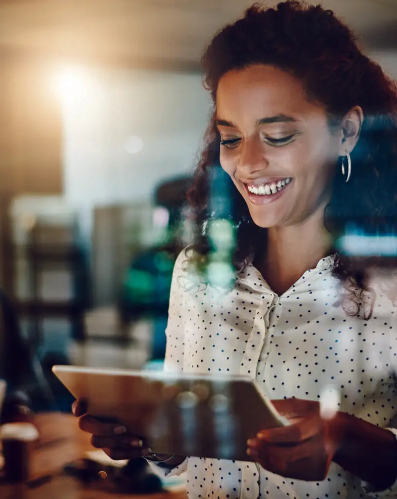 happy woman seeing her website